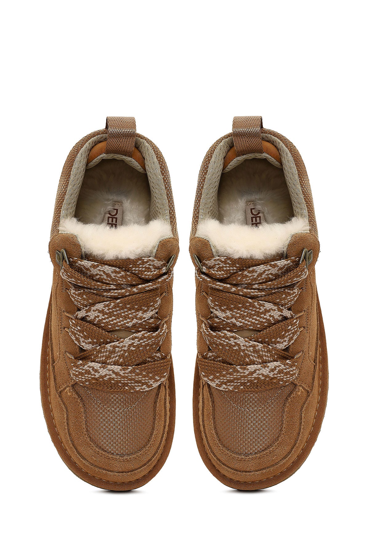 Kadın Camel Bağcıklı Kalın Tabanlı Tüylü Süet Deri Teddy Sneaker - Image 7