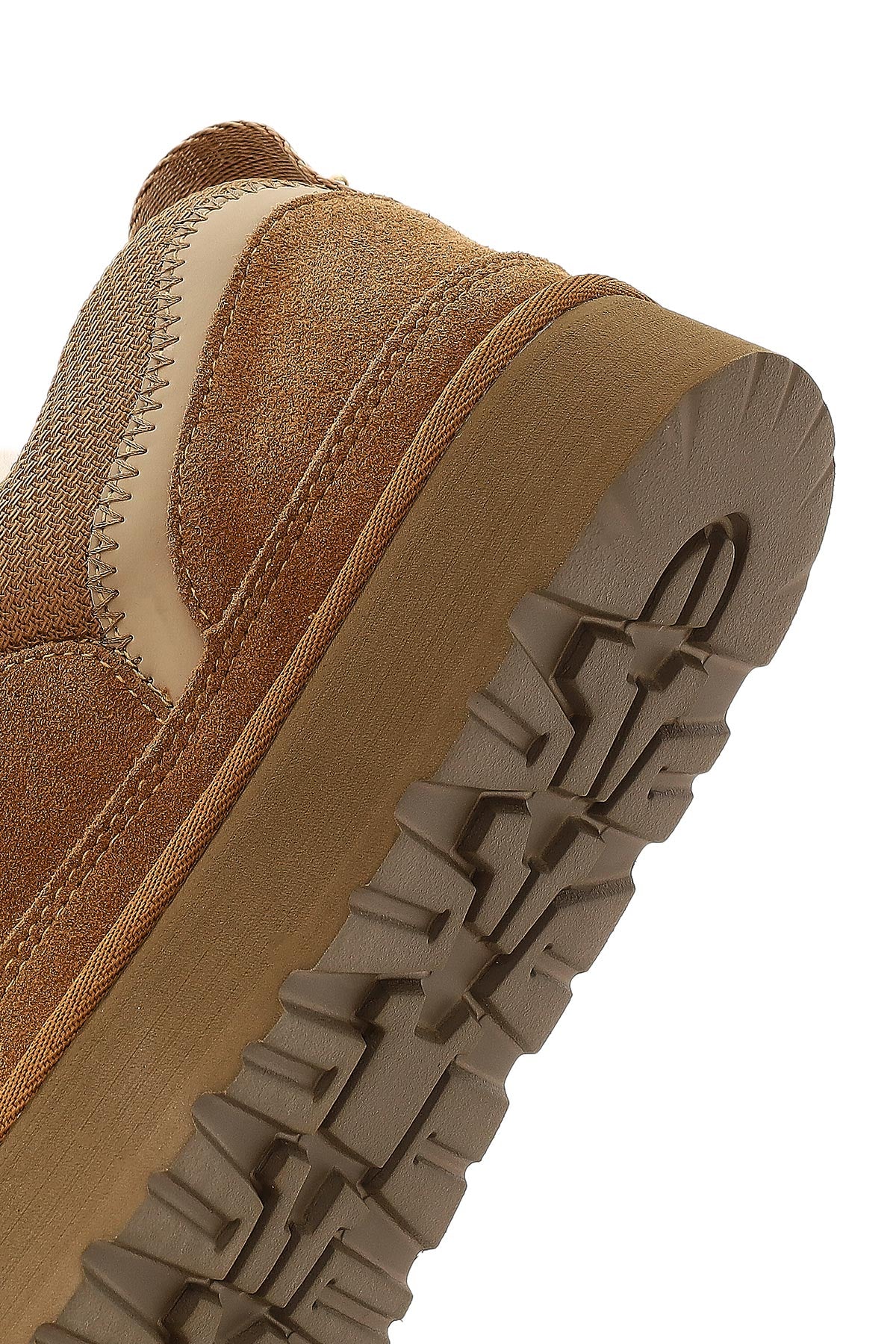 Kadın Camel Bağcıklı Kalın Tabanlı Tüylü Süet Deri Teddy Sneaker - Image 8
