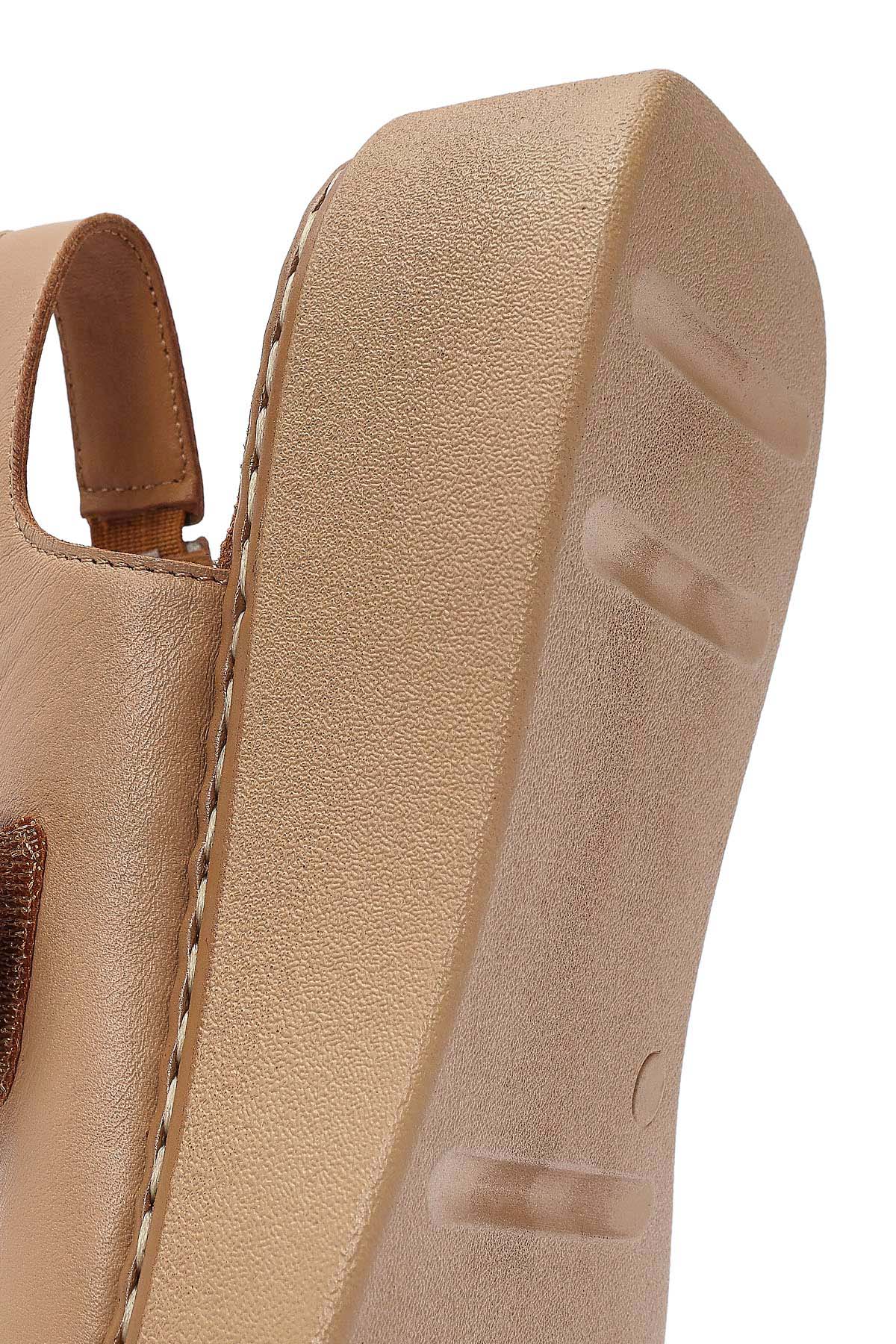 Kadın Camel Bantlı Kalın Tabanlı Deri Comfort Sandalet - Image 10