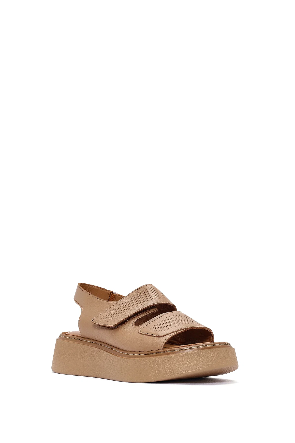 Kadın Camel Bantlı Kalın Tabanlı Deri Comfort Sandalet - Image 6