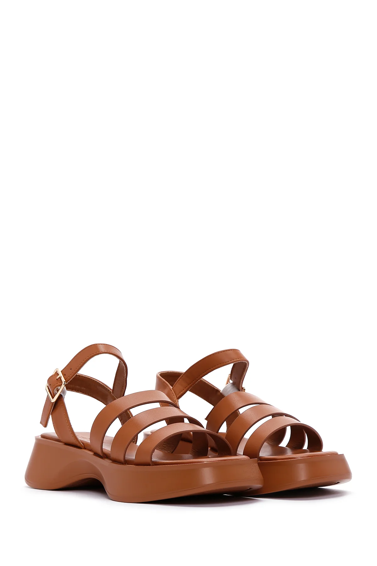 Kadın Camel Bilekten Bantlı Kalın Tabanlı Comfort Sandalet - Image 3