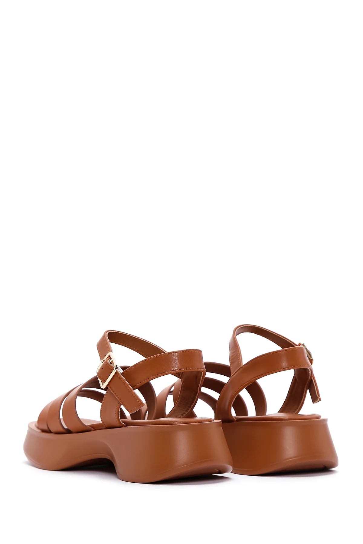 Kadın Camel Bilekten Bantlı Kalın Tabanlı Comfort Sandalet - Image 5
