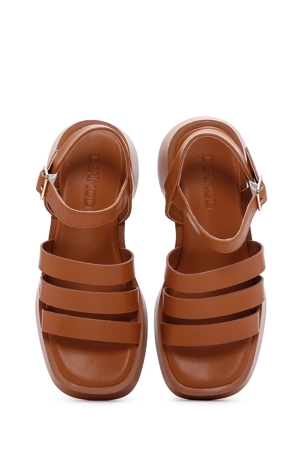 Kadın Camel Bilekten Bantlı Kalın Tabanlı Comfort Sandalet - Image 6