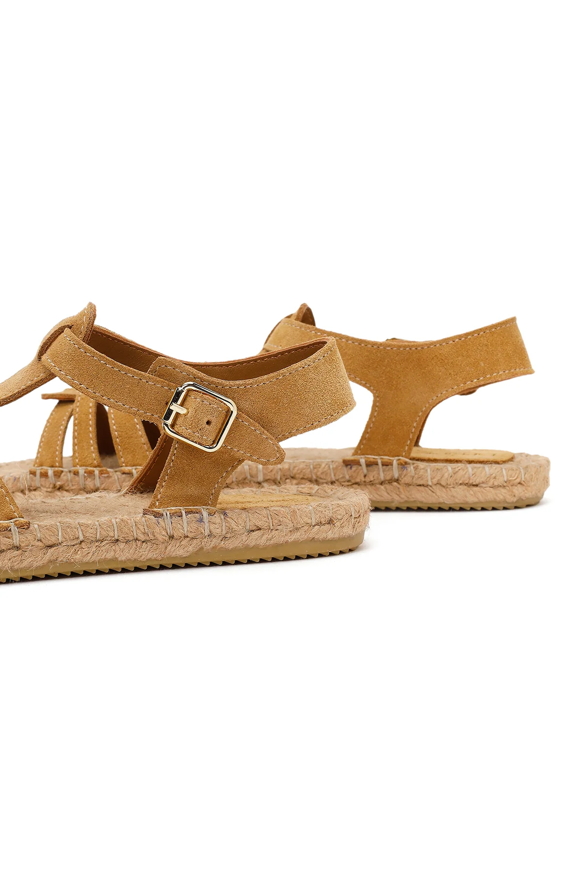 Kadın Camel Bilekten Tokalı Süet Deri Espadril Sandalet - Image 10
