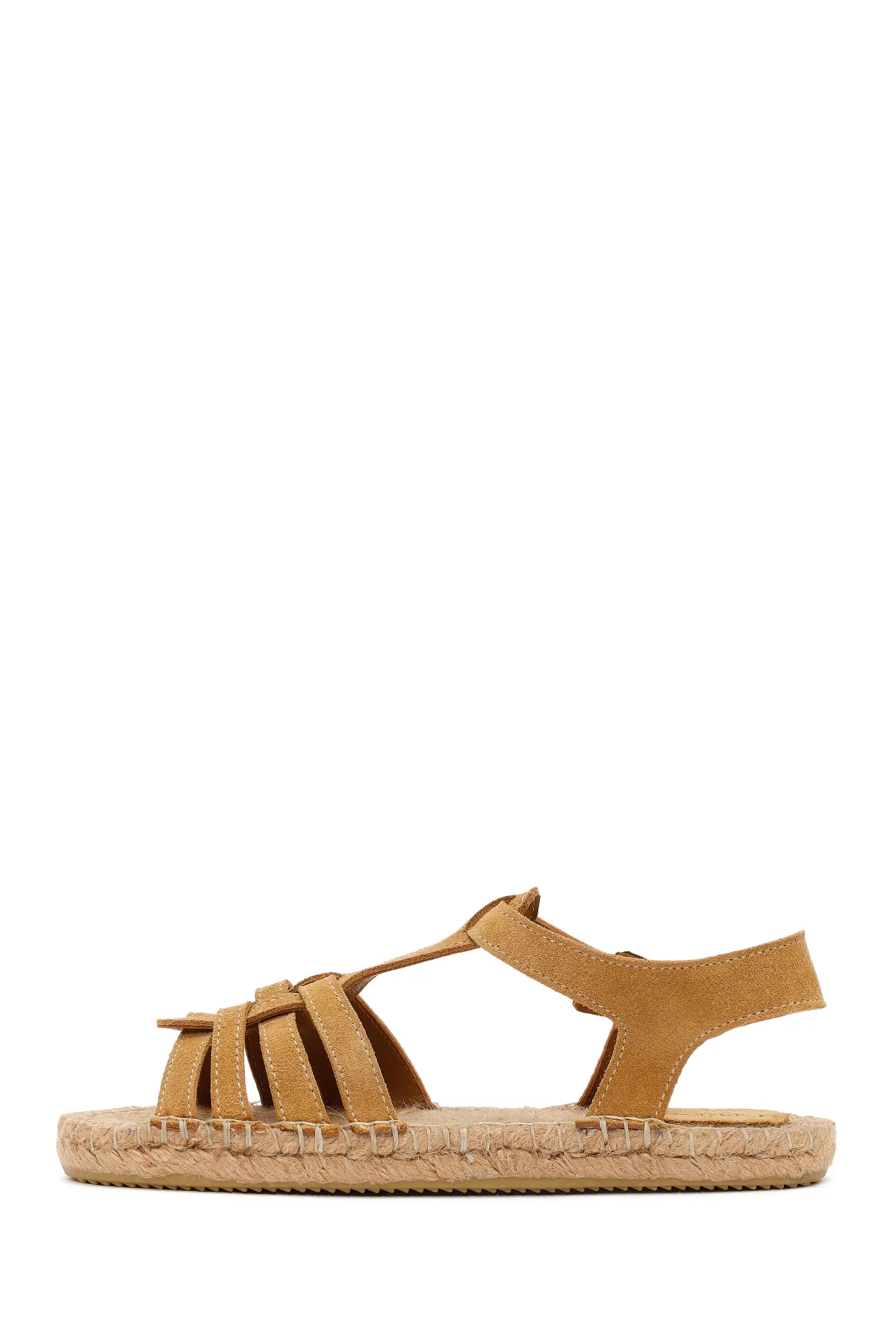 Kadın Camel Bilekten Tokalı Süet Deri Espadril Sandalet - Image 3