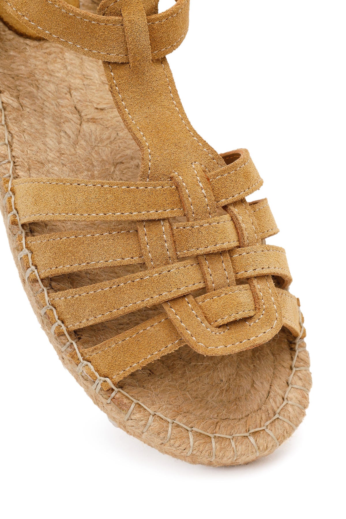 Kadın Camel Bilekten Tokalı Süet Deri Espadril Sandalet - Image 9