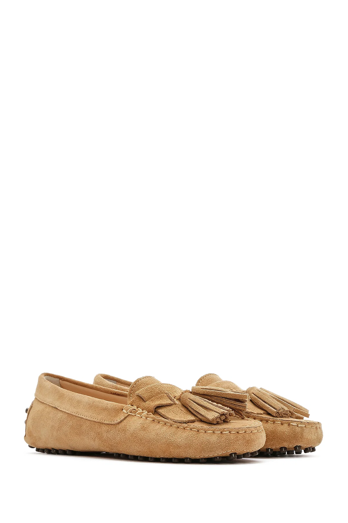 Kadın Camel Püsküllü Süet Deri Loafer - Image 3
