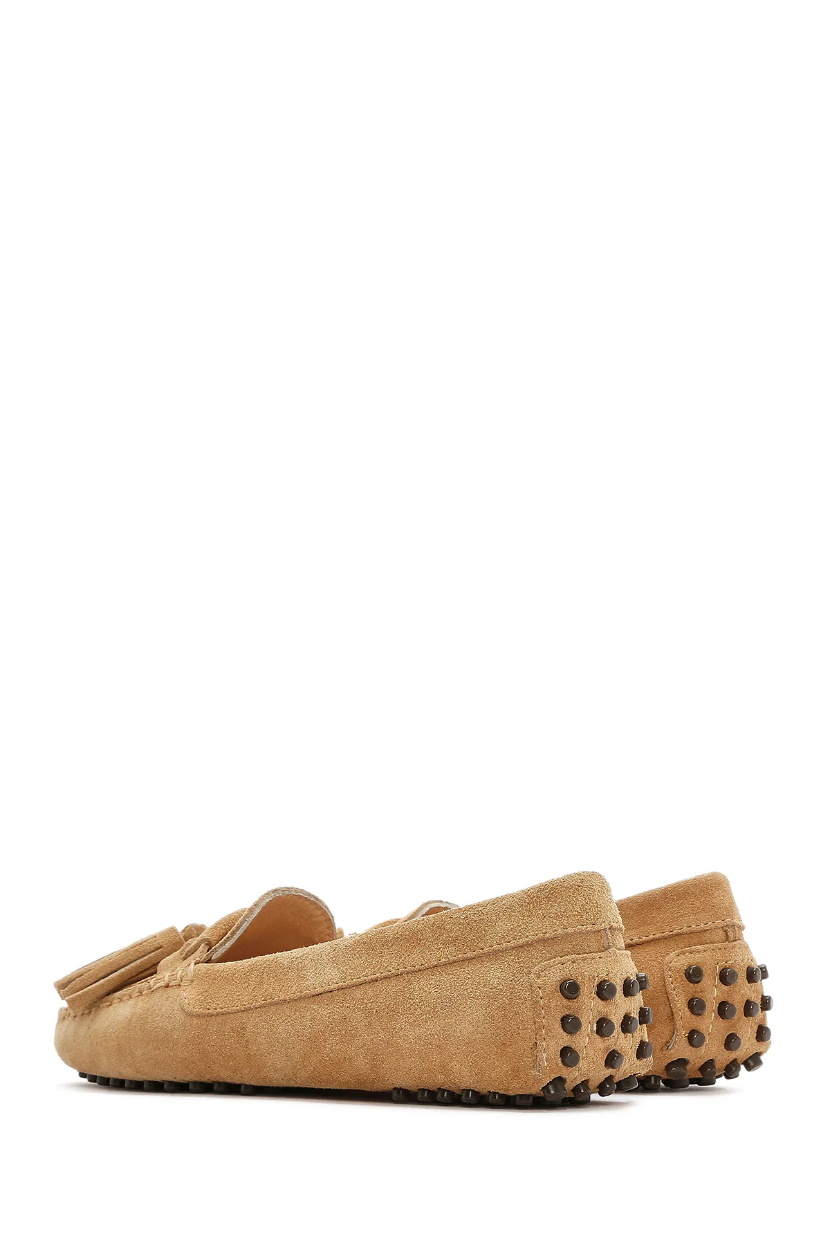 Kadın Camel Püsküllü Süet Deri Loafer - Image 5