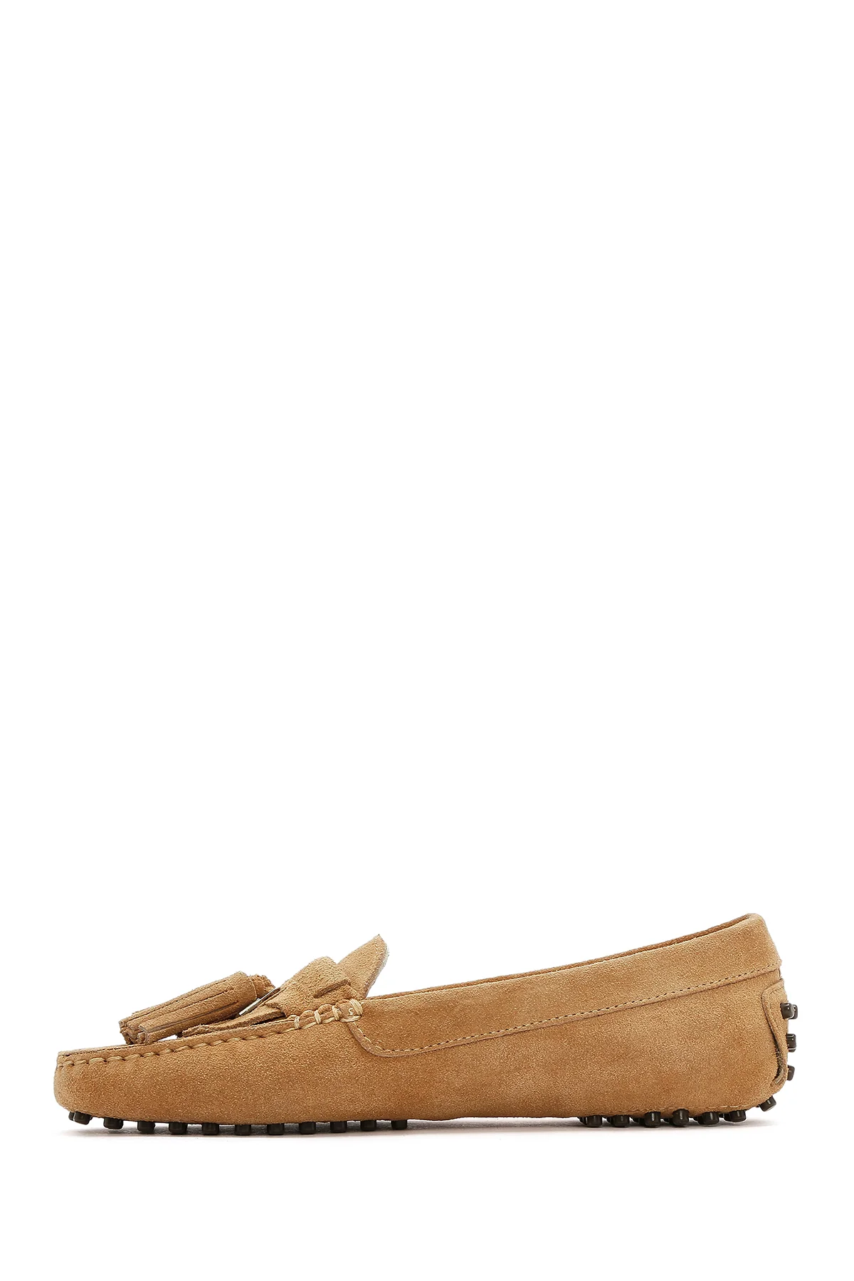 Kadın Camel Püsküllü Süet Deri Loafer - Image 3