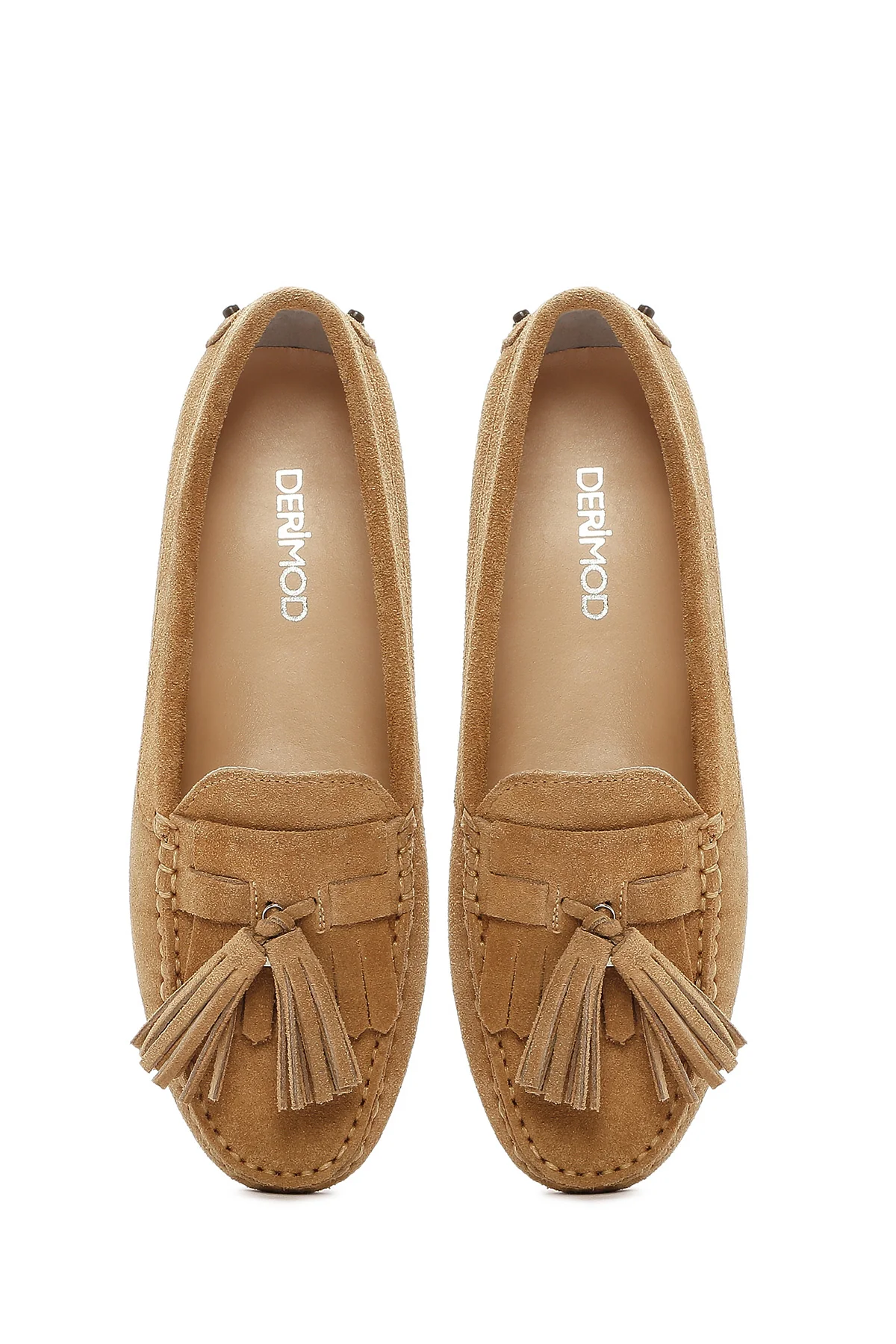 Kadın Camel Püsküllü Süet Deri Loafer - Image 4