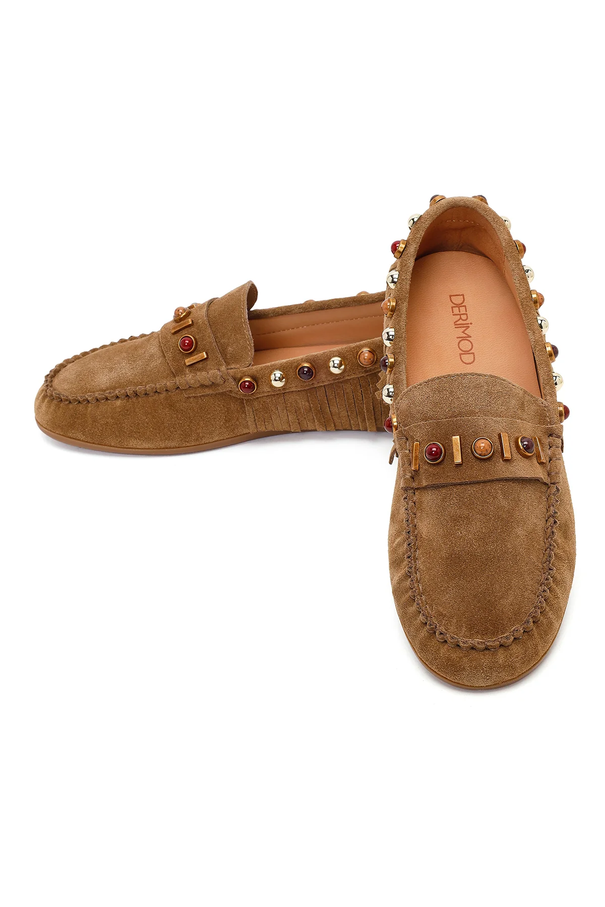 Kadın Camel Püsküllü Süet Deri Loafer - Image 10