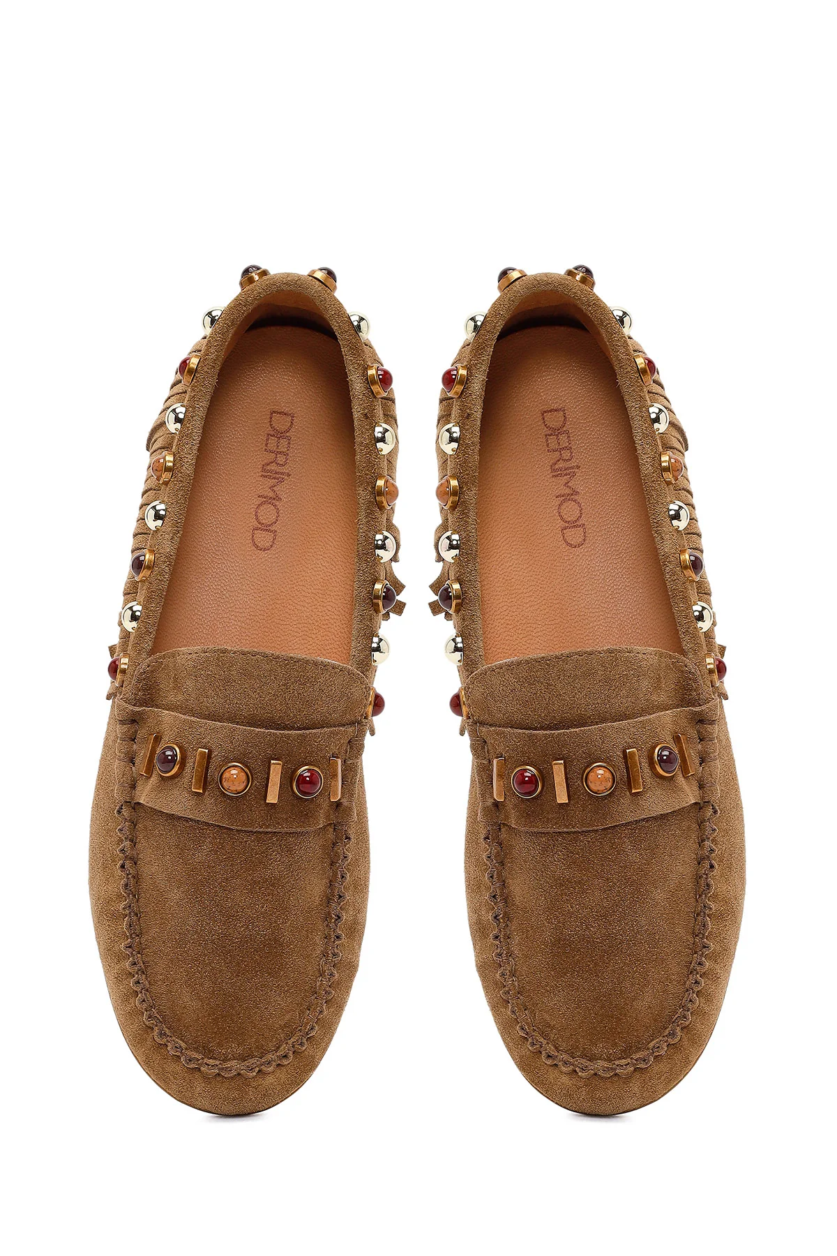 Kadın Camel Püsküllü Süet Deri Loafer - Image 4