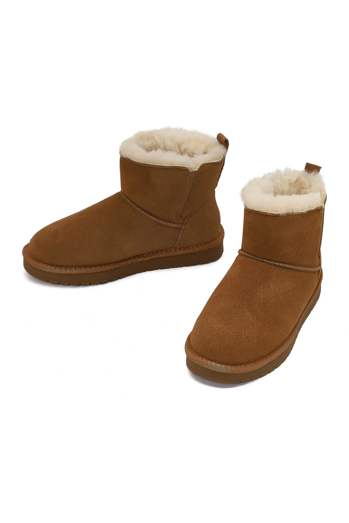 Kadın Camel Süet Deri Teddy Bot - Image 3