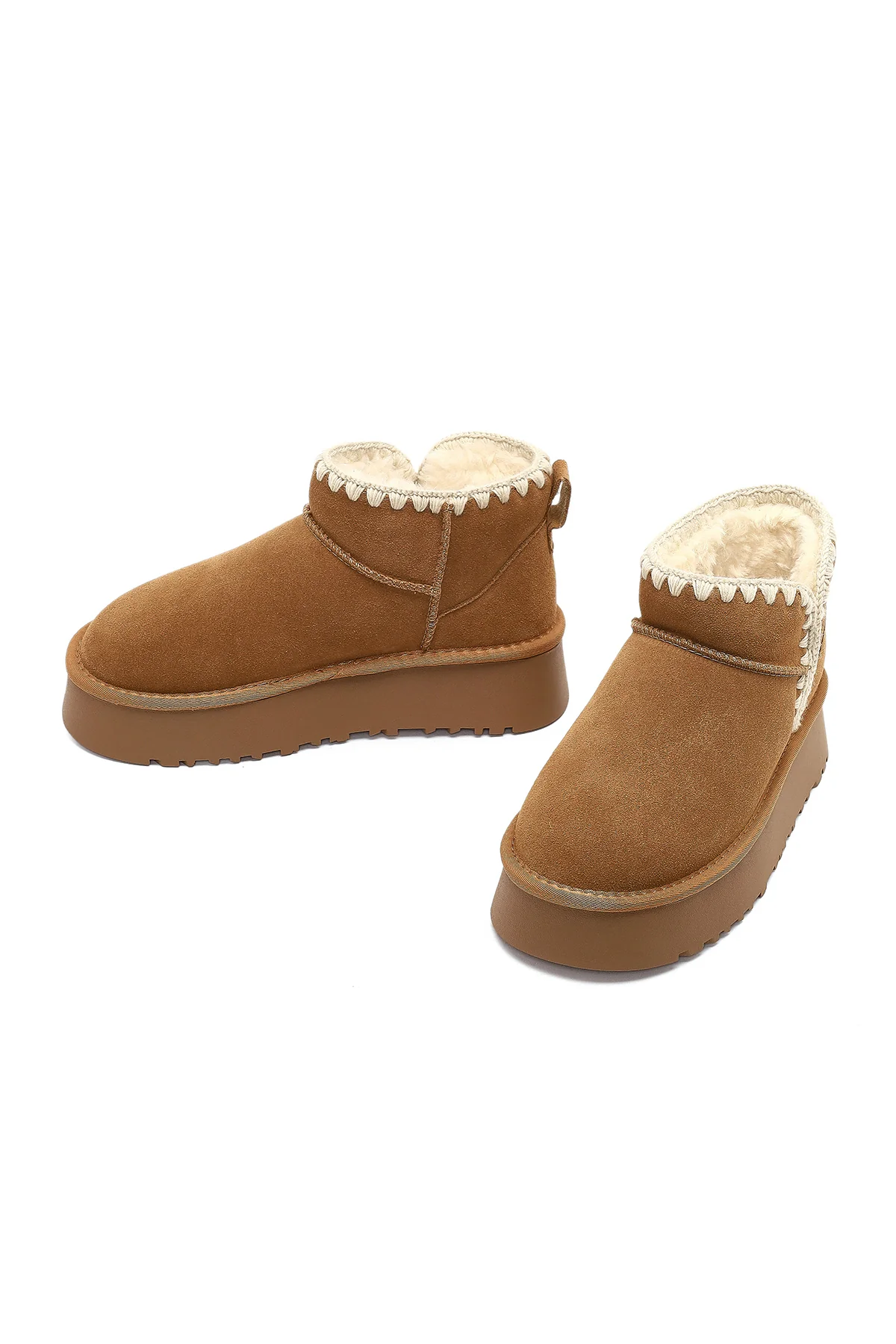 Kadın Camel Süet Deri Teddy Bot - Image 3