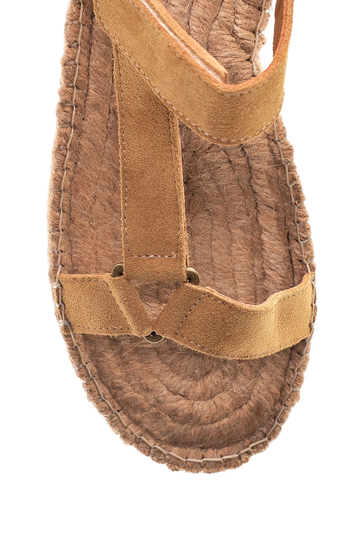 Kadın Camel Süet Hasır Taban Espadril Sandalet - Image 5