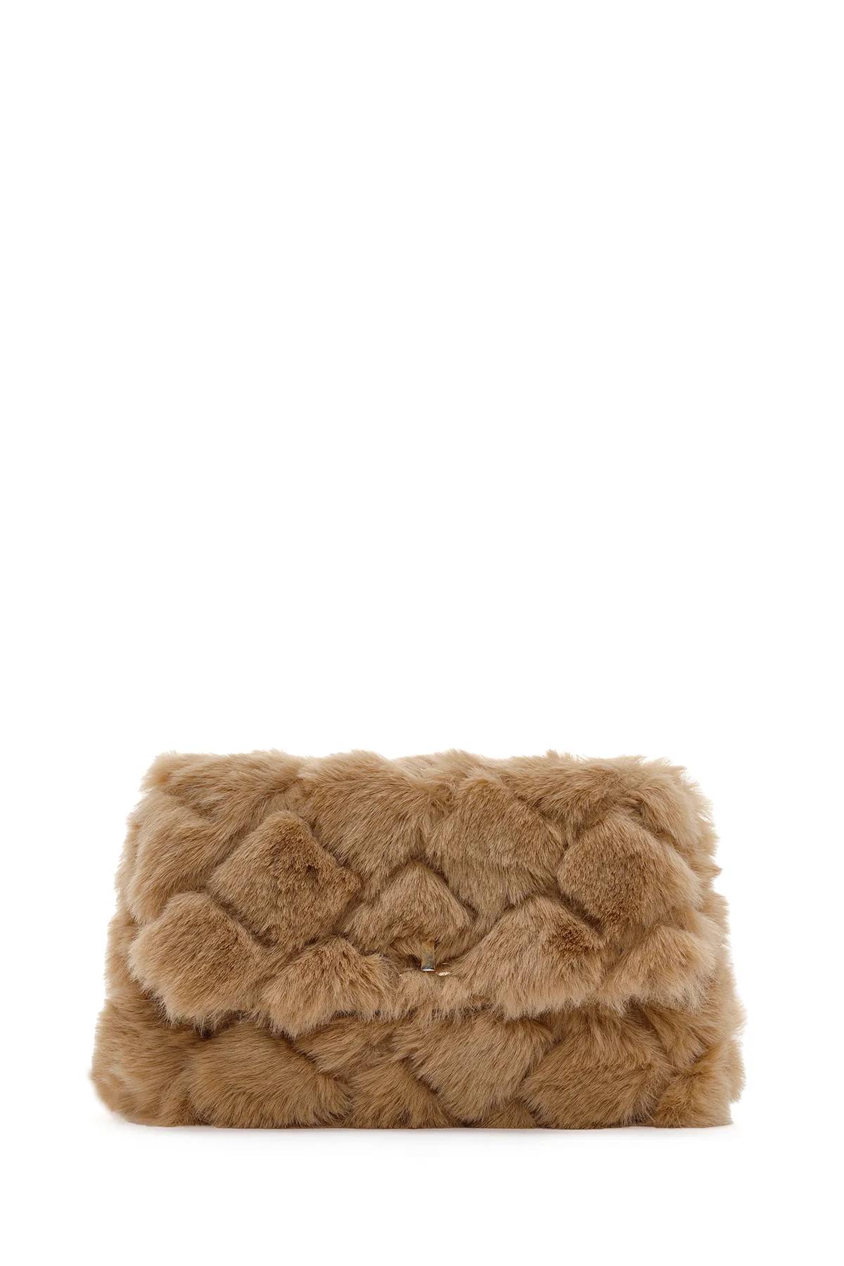 Kadın Camel Uzun Zincir Askılı Peluş Çapraz Çanta - Image 3