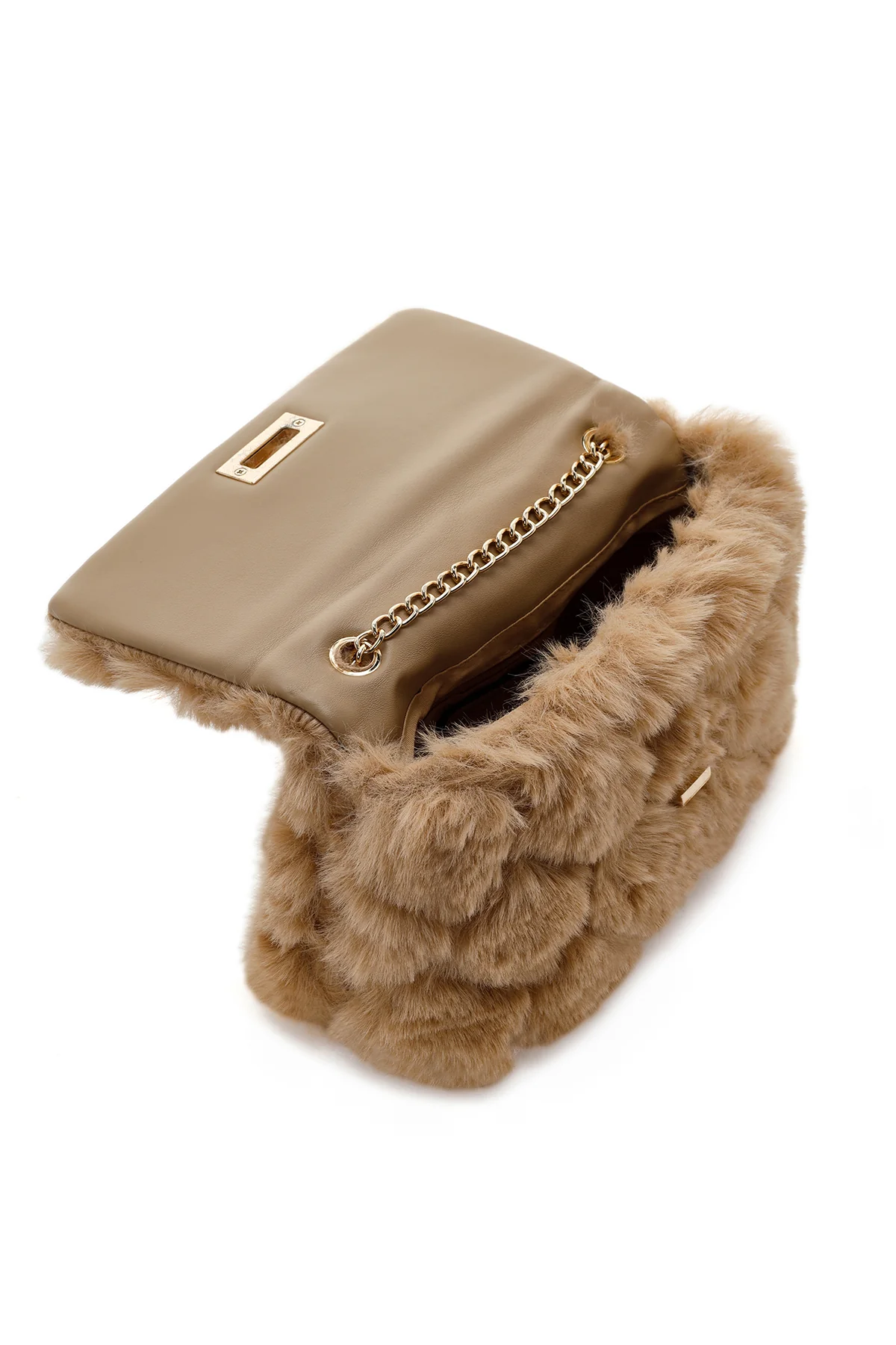 Kadın Camel Uzun Zincir Askılı Peluş Çapraz Çanta - Image 7