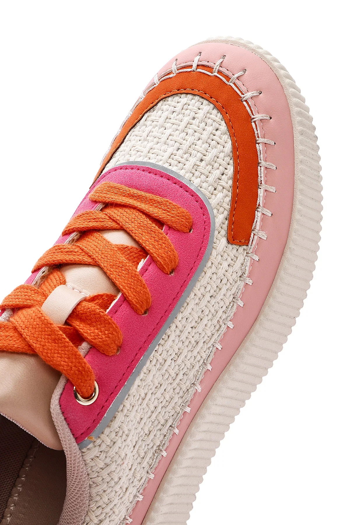Kadın Çok Renkli Bağcıklı Kalın Tabanlı Örgülü Sneaker - Image 11