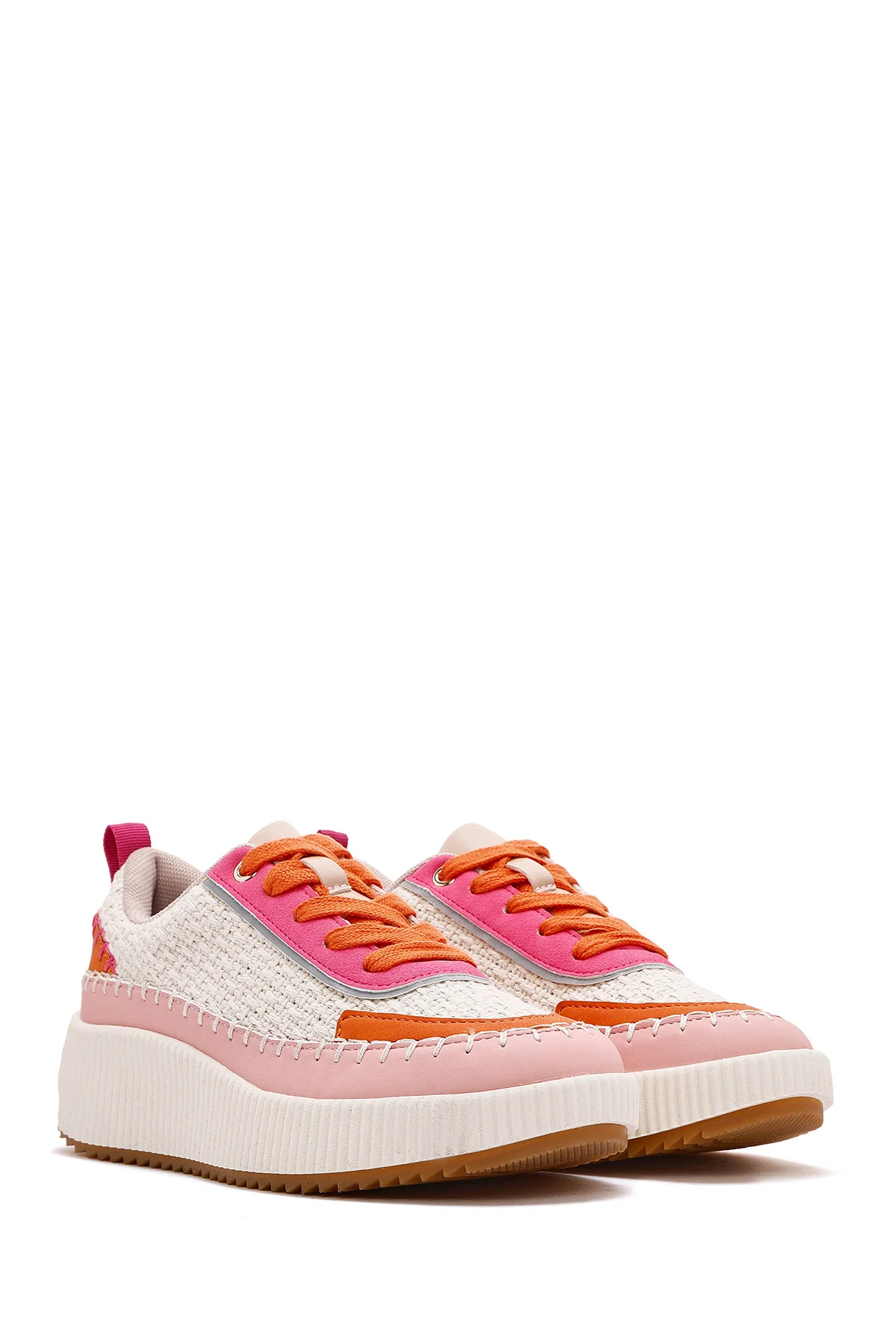 Kadın Çok Renkli Bağcıklı Kalın Tabanlı Örgülü Sneaker - Image 3