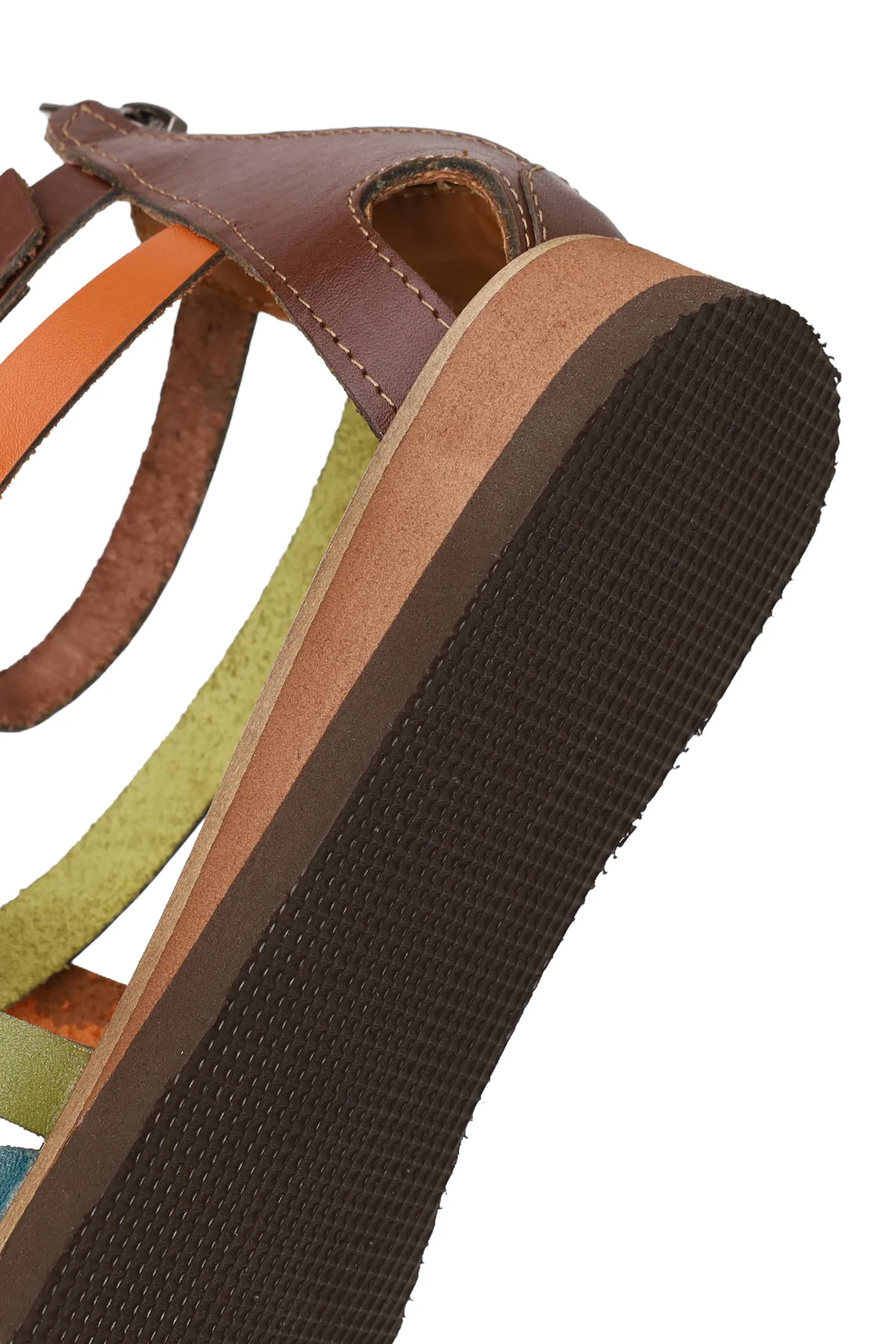 Kadın Çok Renkli Bilekten Tokalı Deri Bodrum Sandalet - Image 8