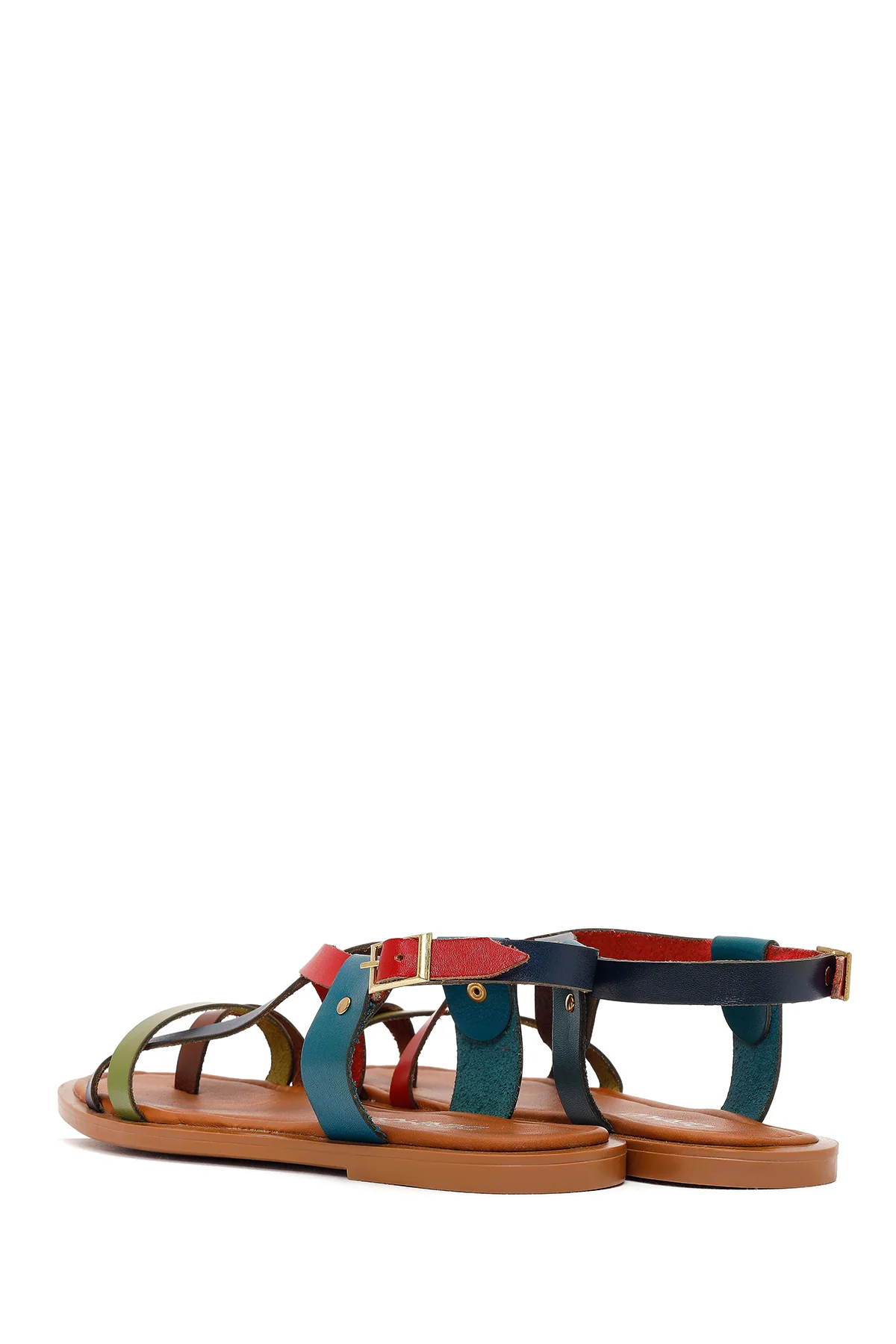 Kadın Çok Renkli Tokalı Deri Bodrum Sandalet - Image 6
