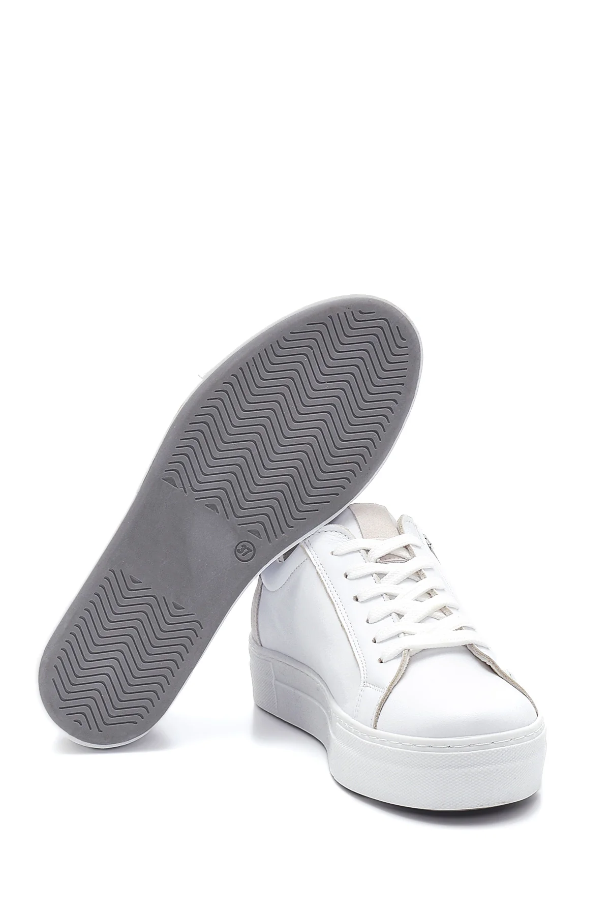 Kadın Deri Fermuar Detaylı Sneaker - Image 4