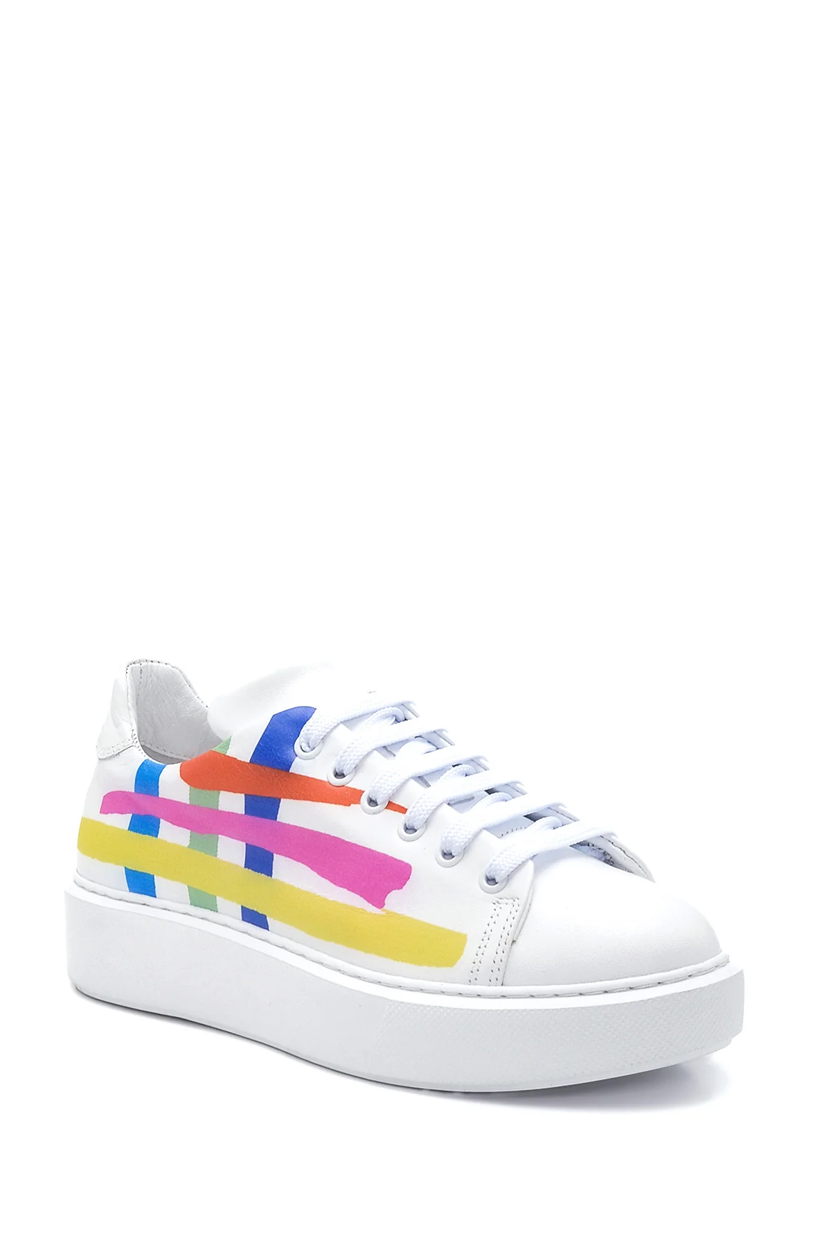 Kadın Deri Renkli Şeritli Sneaker - Image 3