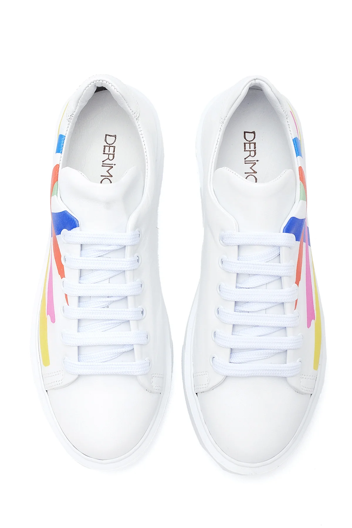 Kadın Deri Renkli Şeritli Sneaker - Image 7