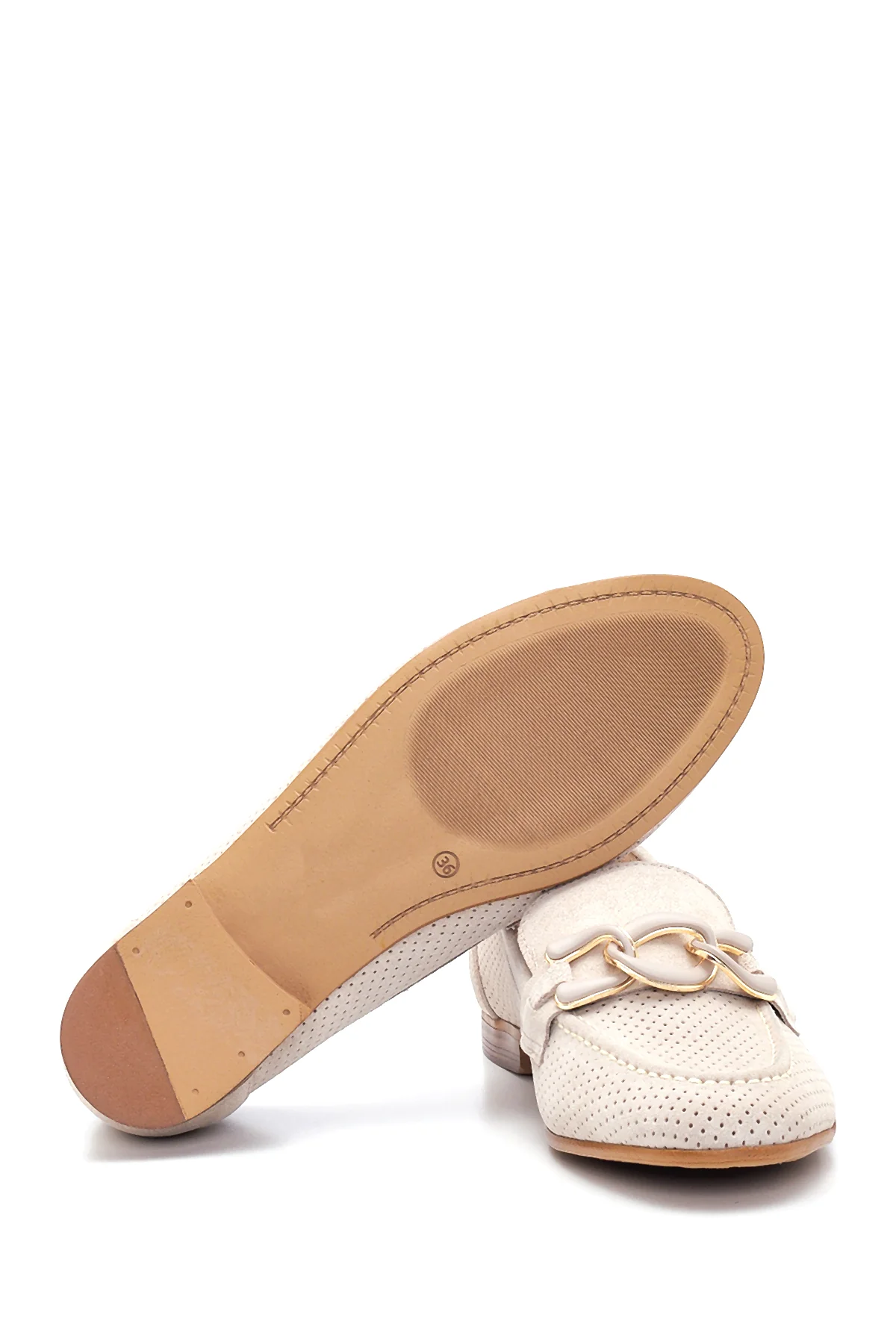 Kadın Deri Süet Zincirli Loafer - Image 4