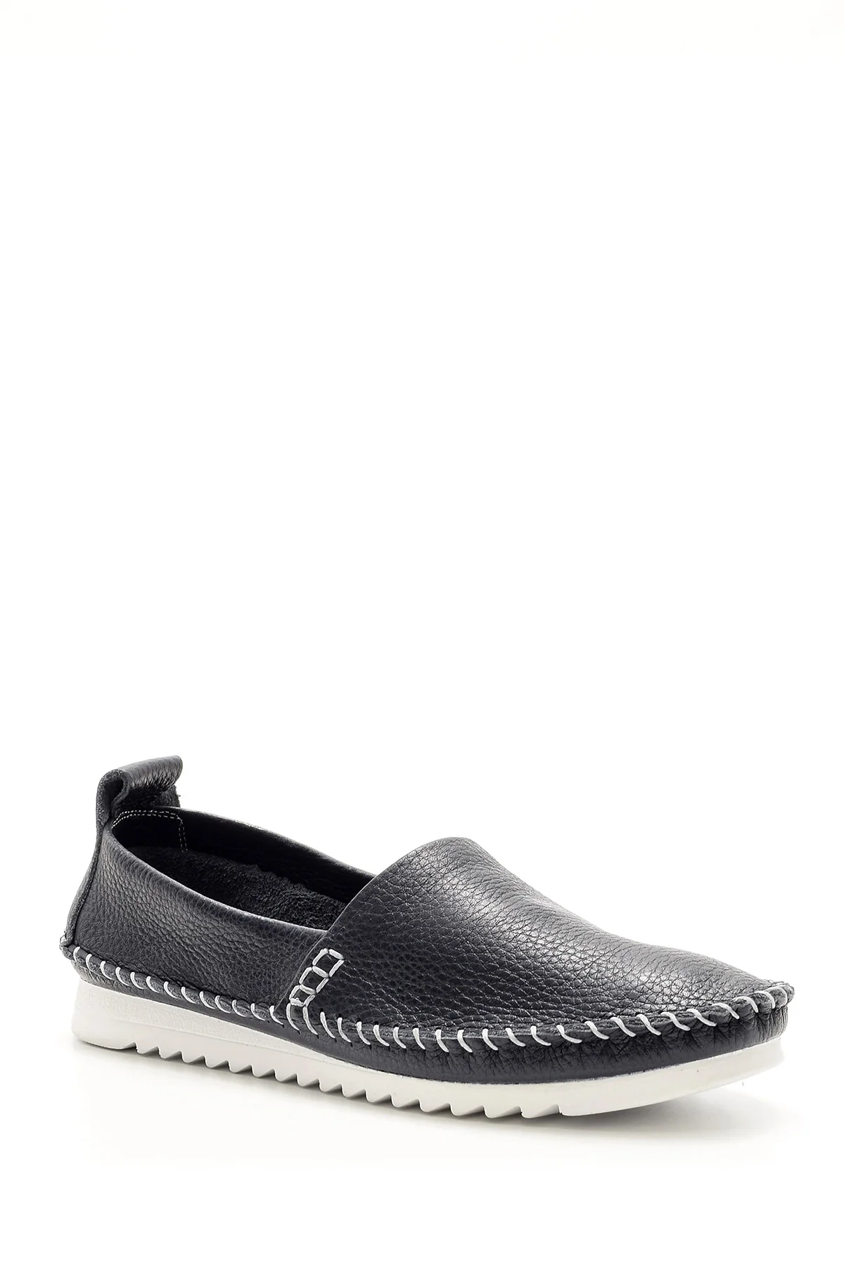 Kadın Dikiş Detaylı Deri Loafer - Image 2