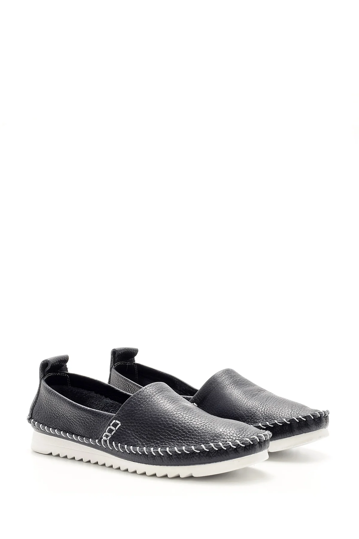 Kadın Dikiş Detaylı Deri Loafer - Image 3