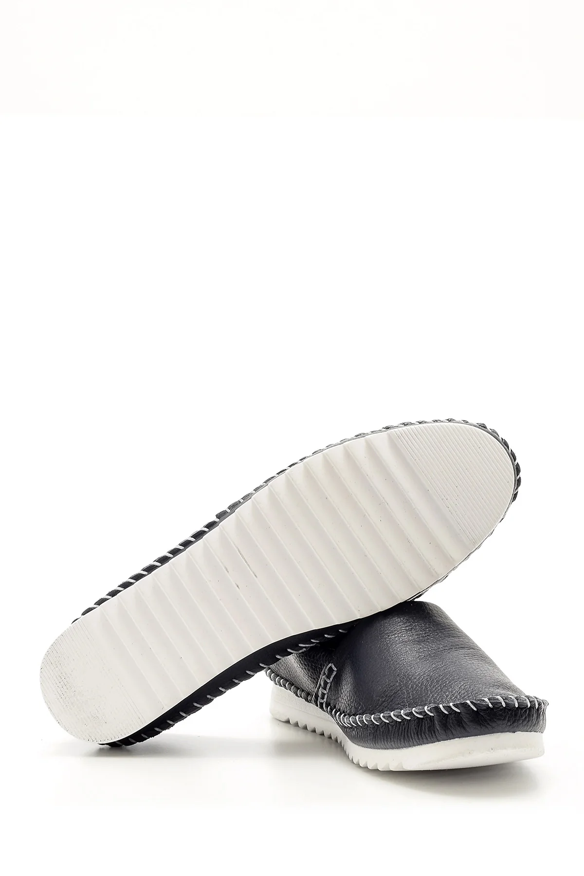 Kadın Dikiş Detaylı Deri Loafer - Image 4