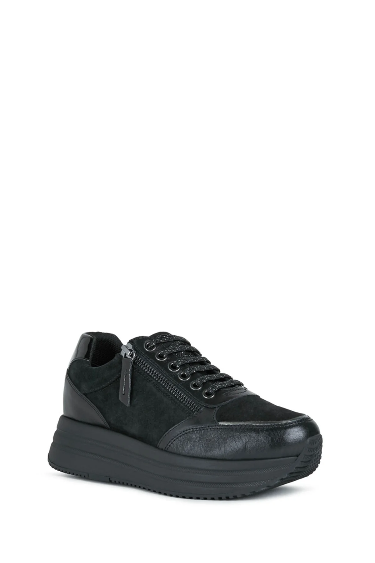 Geox Kadın Siyah Kency Bağcıklı Kalın Tabanlı Deri Sneaker - Image 2
