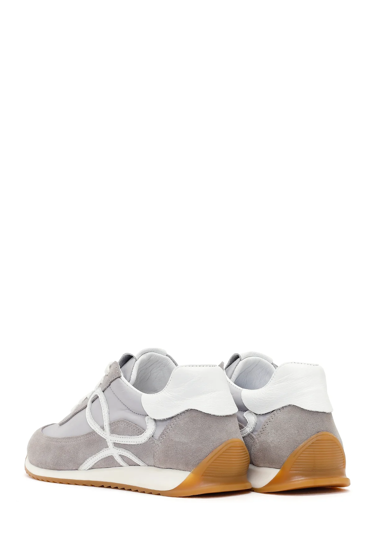 Kadın Gri Bağcıklı Deri Sneaker - Image 6