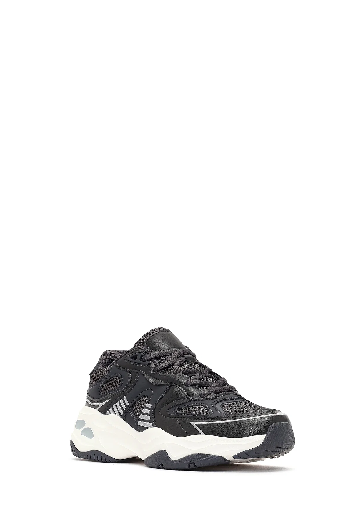 Kadın Gri Bağcıklı Kalın Tabanlı Sneaker - Image 6
