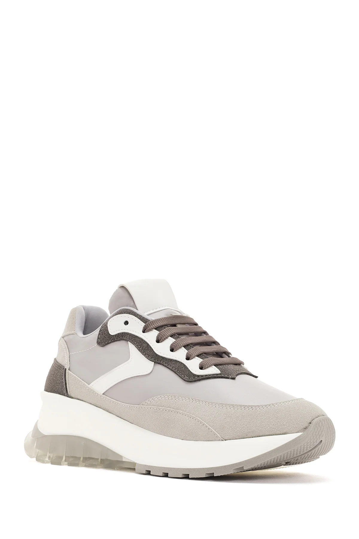 Kadın Gri Bağcıklı Kalın Tabanlı Spor Sneaker - Image 6