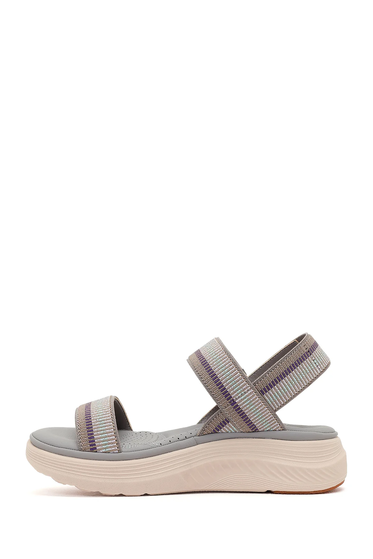 Kadın Gri Bantlı Kalın Tabanlı Kumaş Comfort Sandalet - Image 3