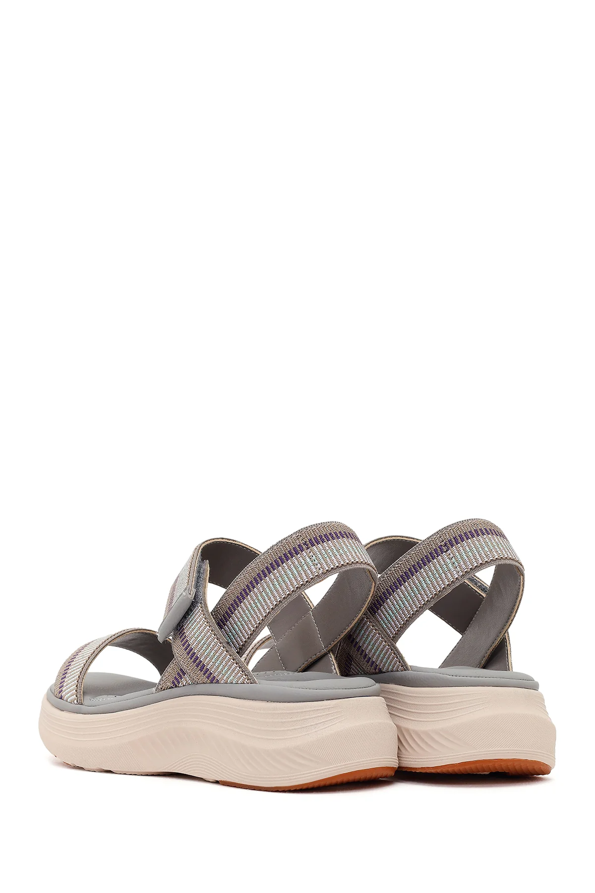Kadın Gri Bantlı Kalın Tabanlı Kumaş Comfort Sandalet - Image 6