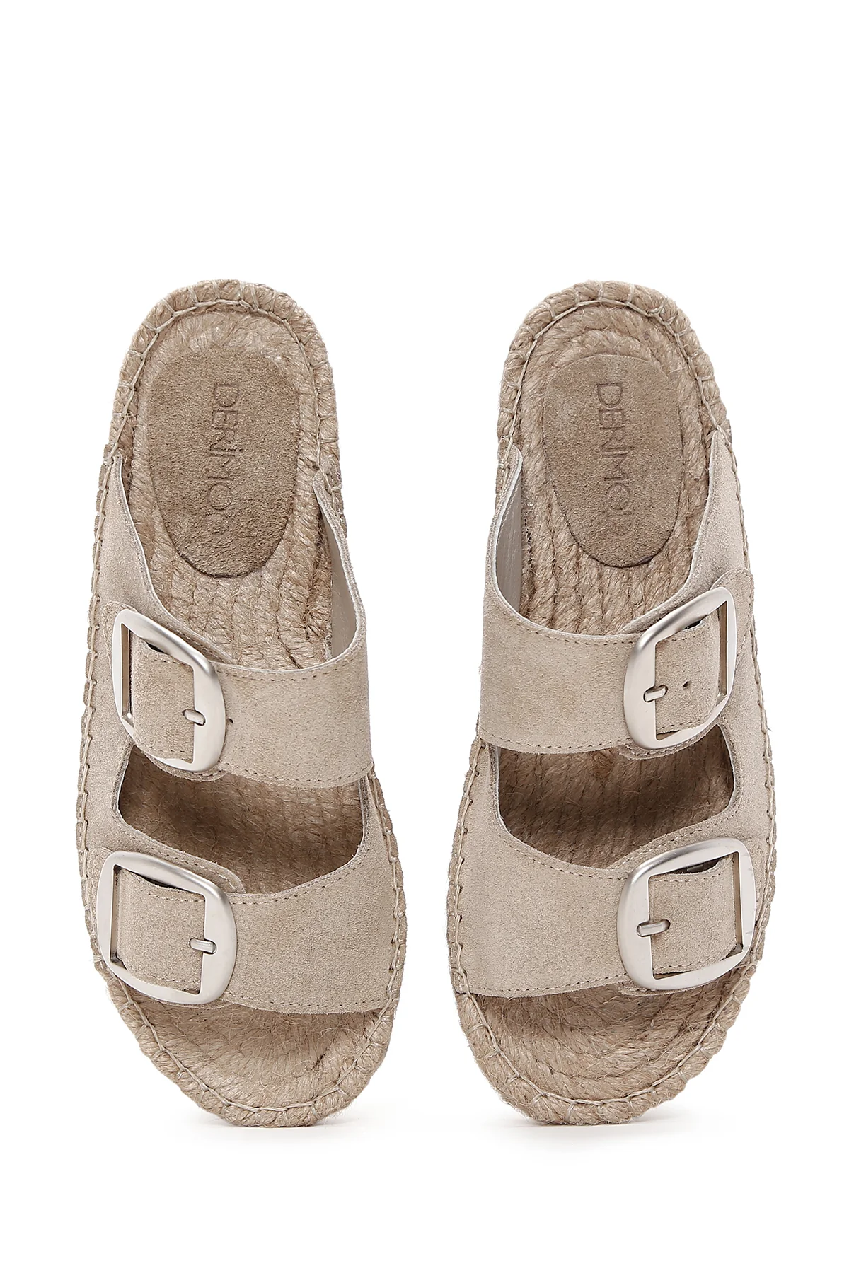 Kadın Gri Çift Tokalı Süet Deri Espadril - Image 6