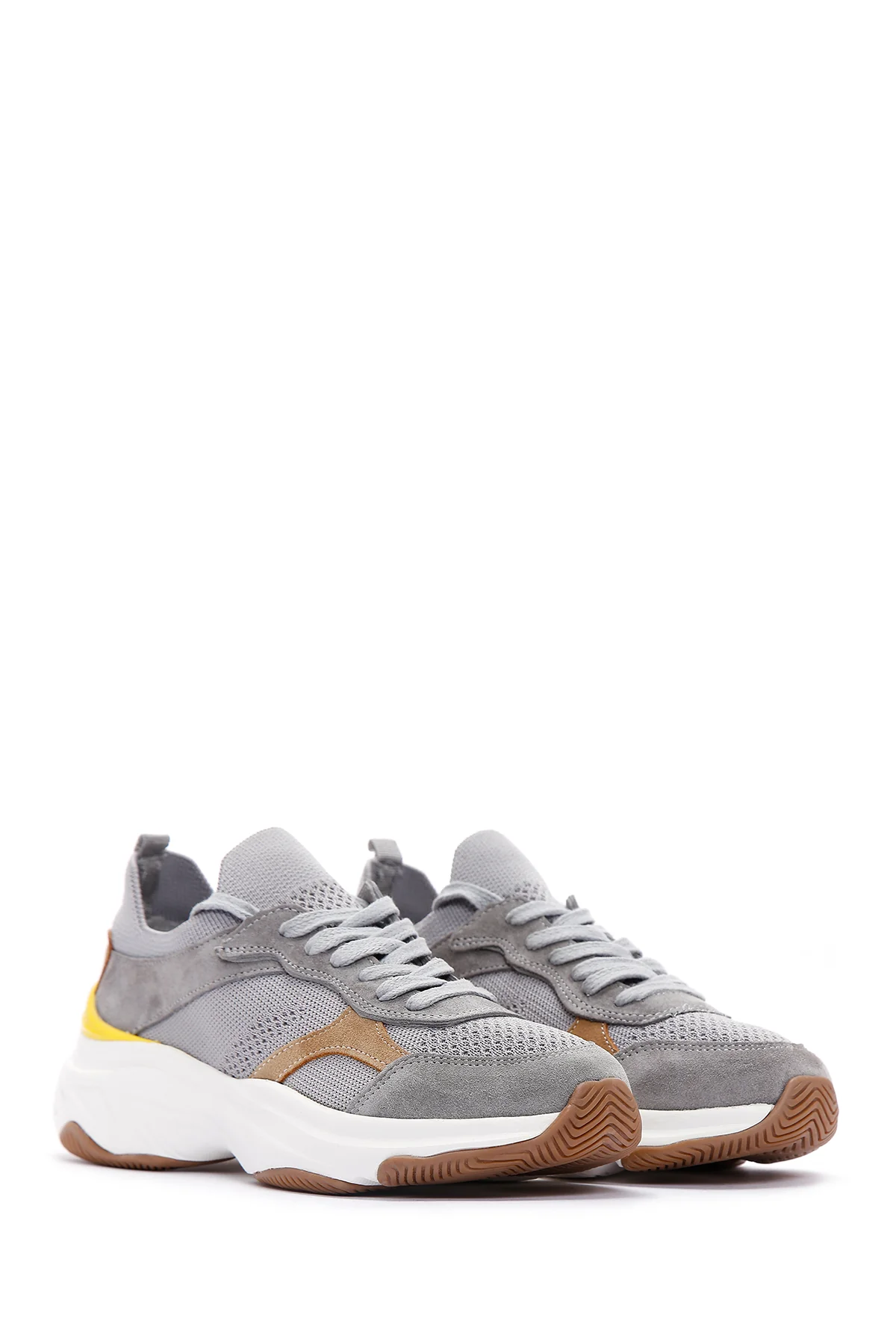 Kadın Gri Deri Sneaker - Image 3