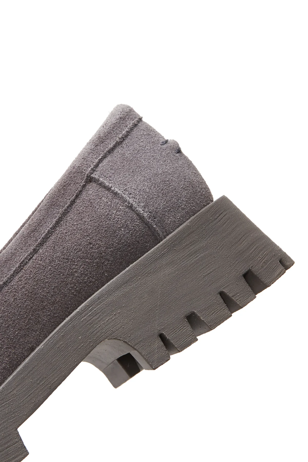 Kadın Gri Deri Süet Maskülen Loafer - Image 7
