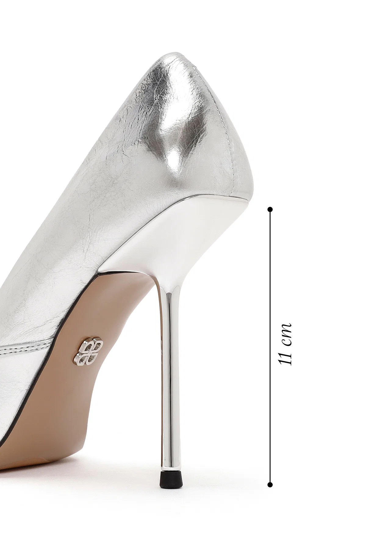 Kadın Gri İnce Topuklu Metalik Deri Stiletto - Image 2