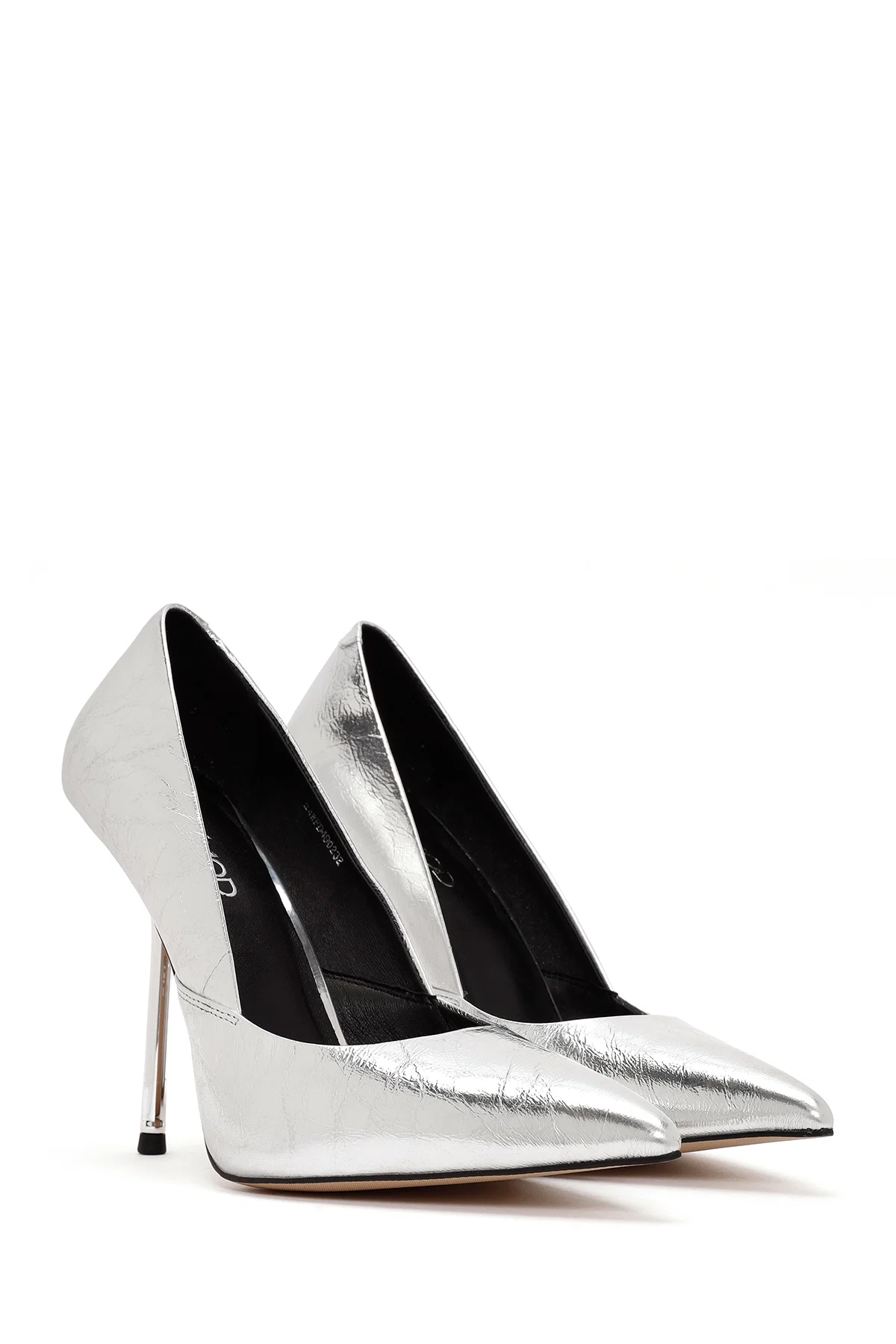 Kadın Gri İnce Topuklu Metalik Deri Stiletto - Image 3