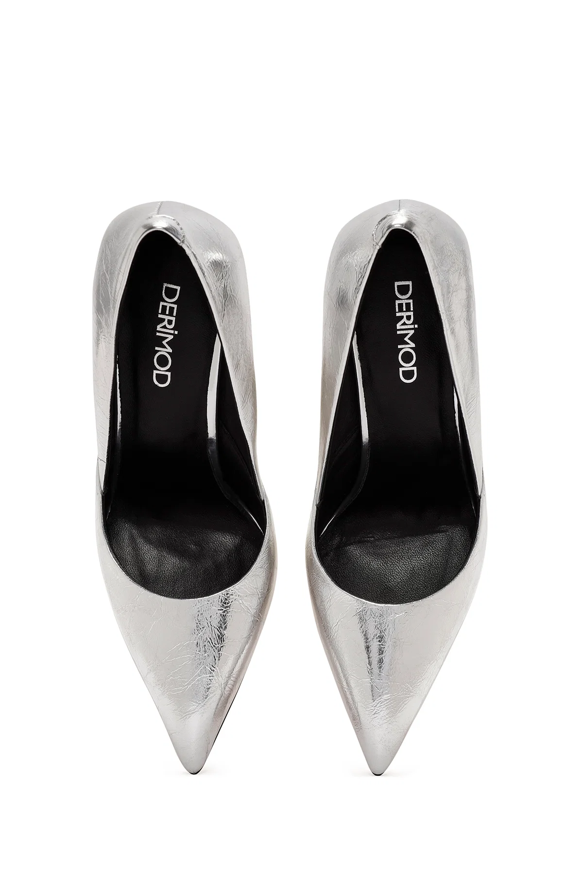 Kadın Gri İnce Topuklu Metalik Deri Stiletto - Image 8