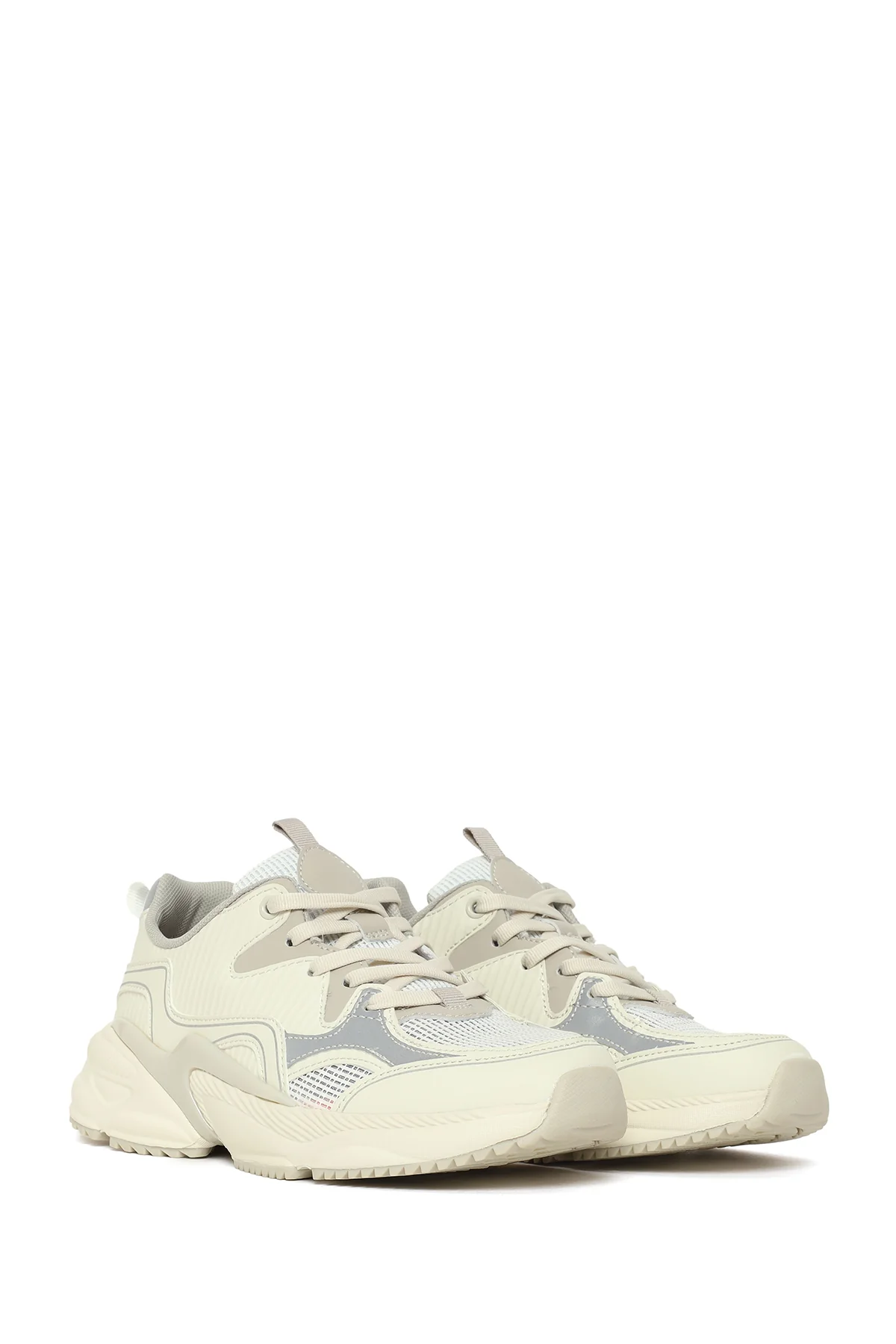 Kadın Gri Kalın Tabanlı Bağcıklı Sneaker - Image 2