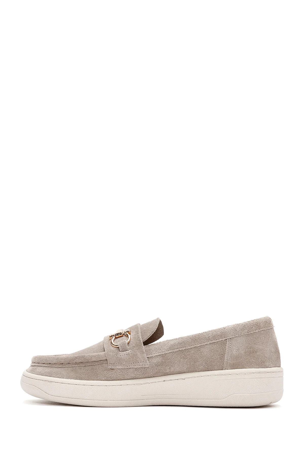 Kadın Gri Süet Deri Casual Loafer - Image 2