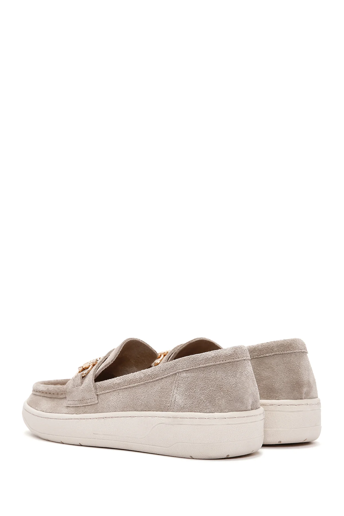 Kadın Gri Süet Deri Casual Loafer - Image 5