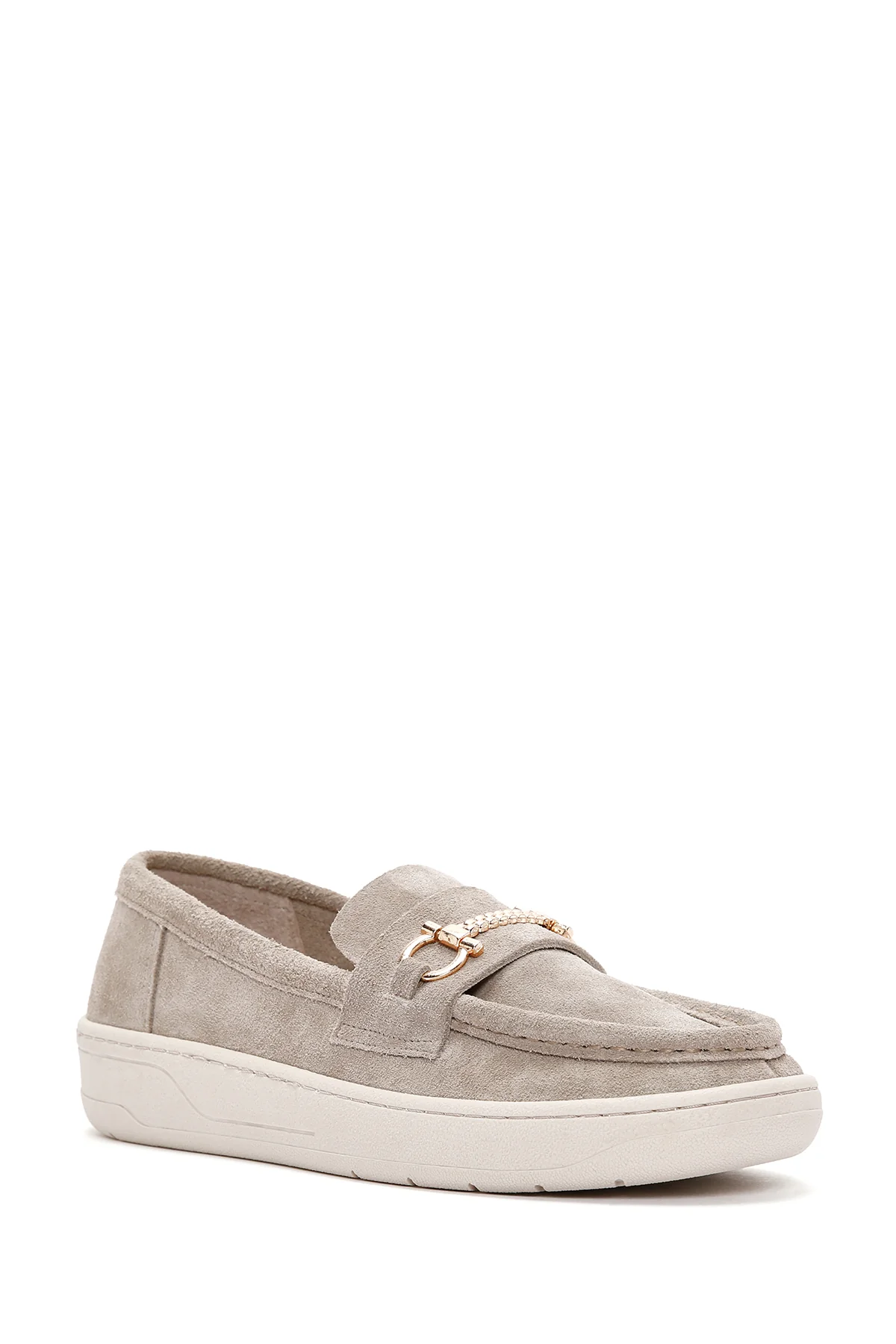 Kadın Gri Süet Deri Casual Loafer - Image 6