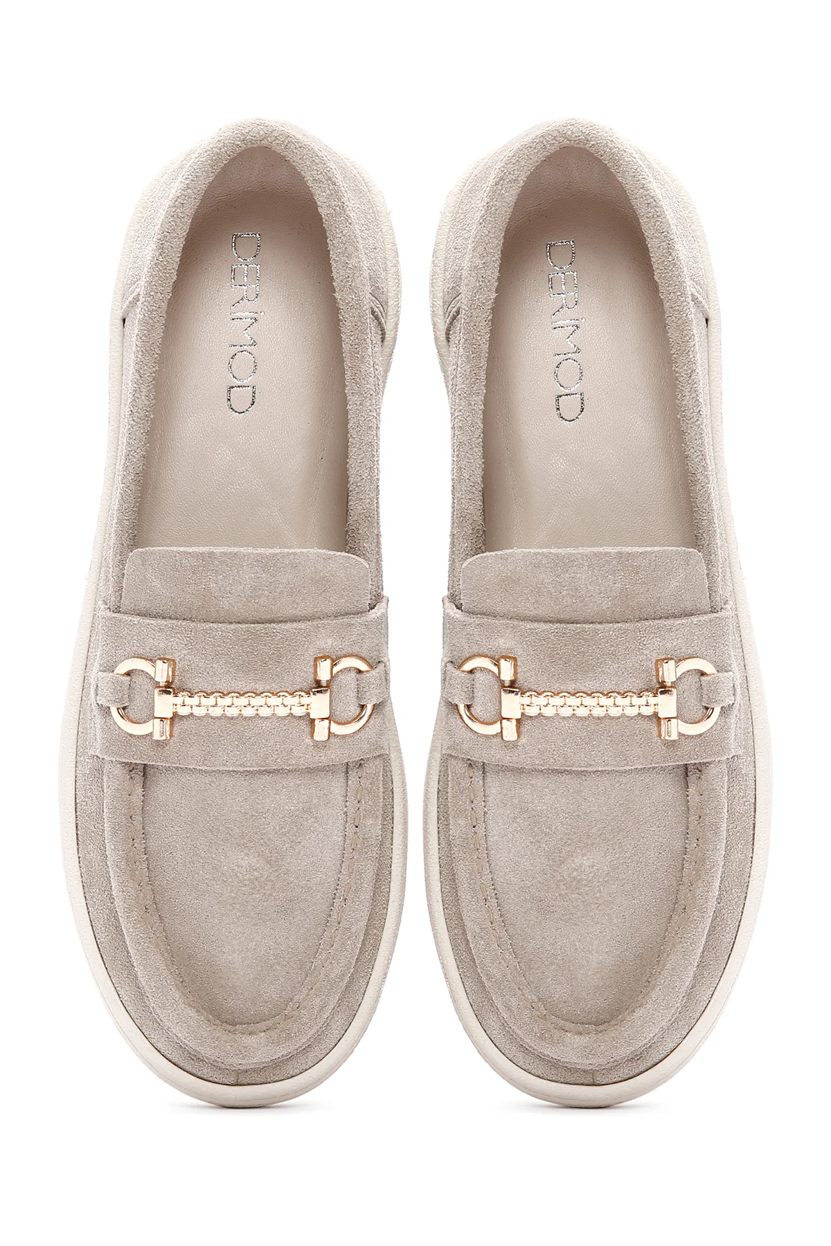 Kadın Gri Süet Deri Casual Loafer - Image 7
