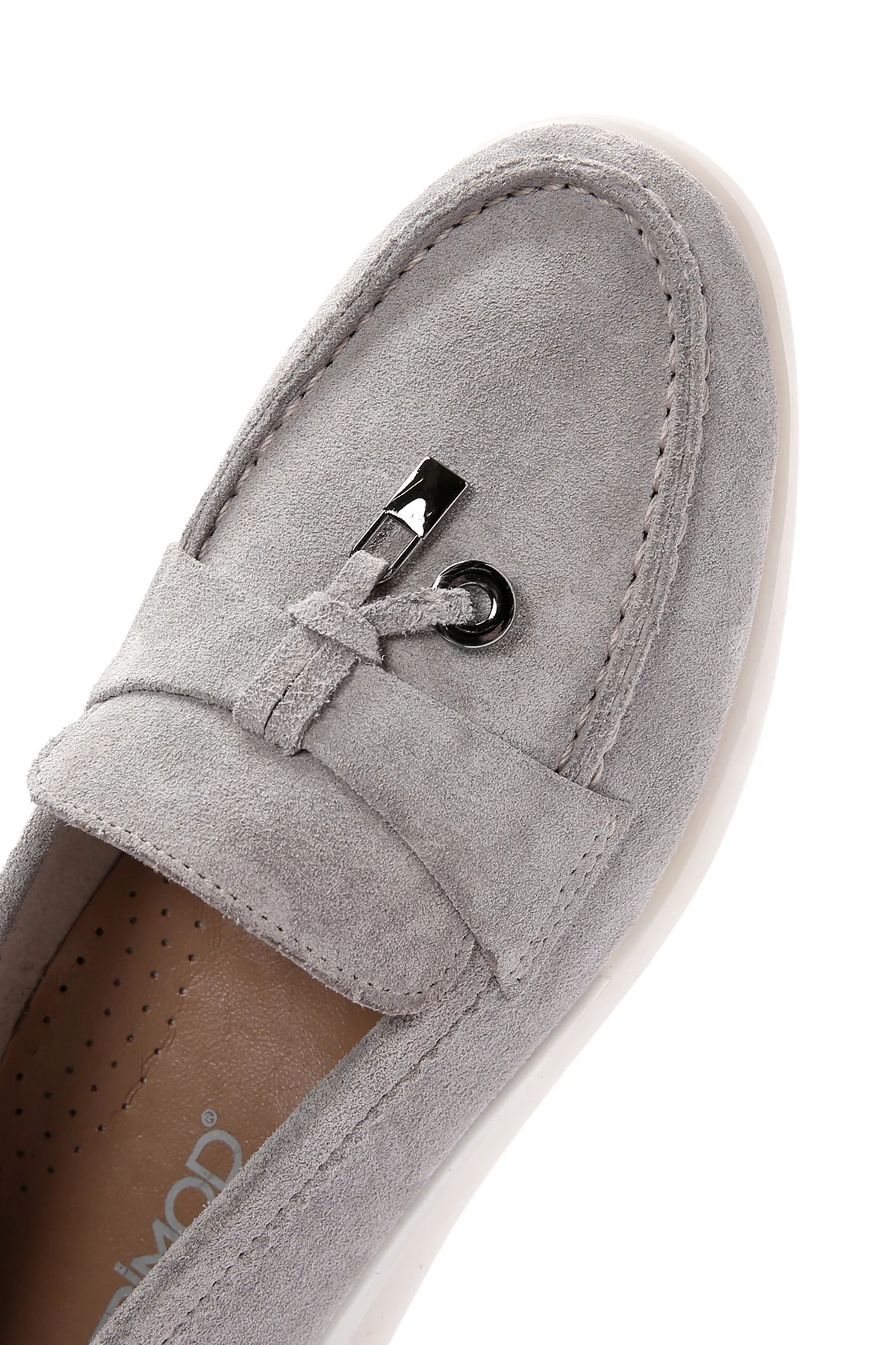 Kadın Gri Süet Deri Comfort Loafer - Image 10